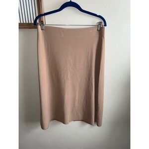 Vince Camel Tan Knit Midi Skirt Elastic Waist Viscose Blend Large L/G